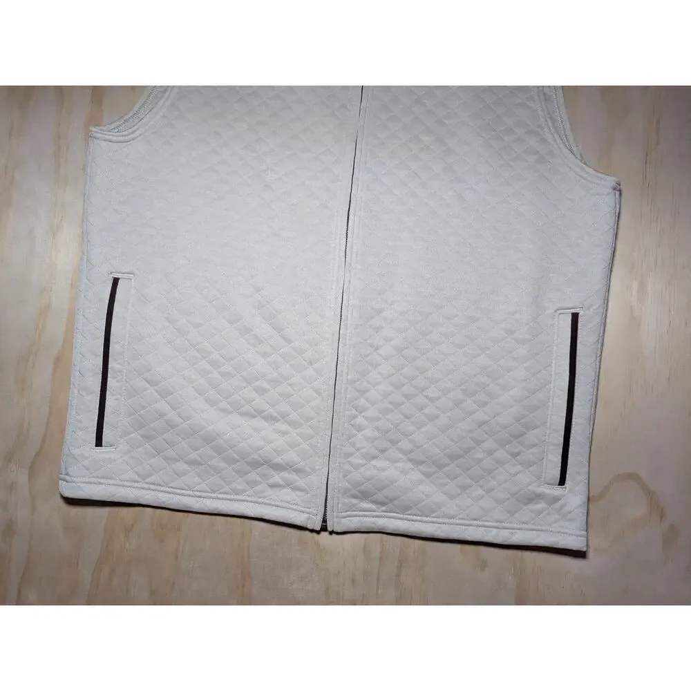 Cremieux Men's Large Quilted Vest Beige Brown Microsuede Yoke Full Zip Layer